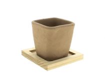 Cache Pot Terracotta 9,5x9,5 H9 + Base Bois